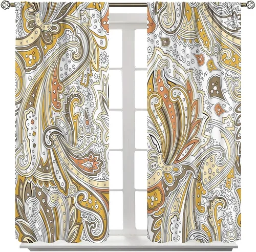 Vista 63 de Cortinas opacas con estampado de flores de cachemira, estampado de cachemira sobre fondo blanco, para decoración del hogar, cocina, restaurante