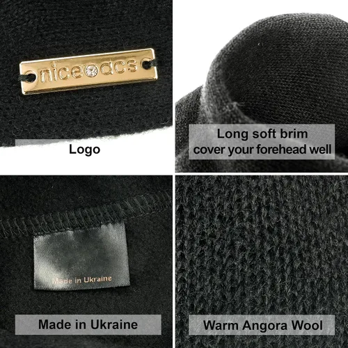 Vista 5 de Braxton - Gorro de boina de lana Boinas de punto angora de ganchillo con forro cálido Sombrero francés de París para mujer