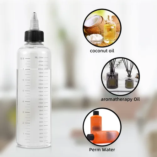 Vista 5 de driew Botellas aplicadoras para el cabello, botella exprimible de 16.9 onzas para líquidos, tapa de punta superior con relación graduada, aplicador