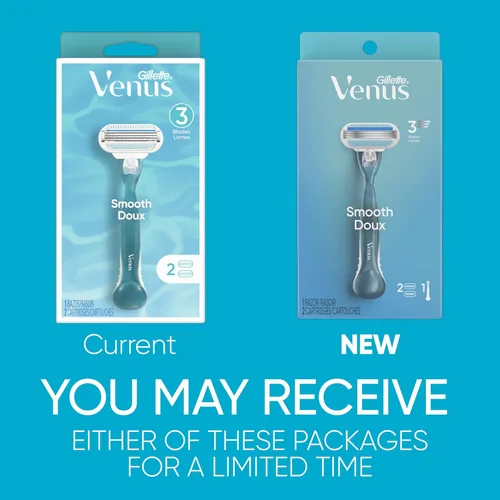 Vista 2 de Gillette Venus Smooth Razor para mujeres, incluye 1 mango de afeitar reutilizable + 2 recambios de 3 cuchillas, mango ergonómico de agarre suave