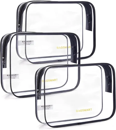 Vista 21 de BAGSMART Neceser transparente con asa, paquete de 2 unidades, aprobado por Negro Absoluto