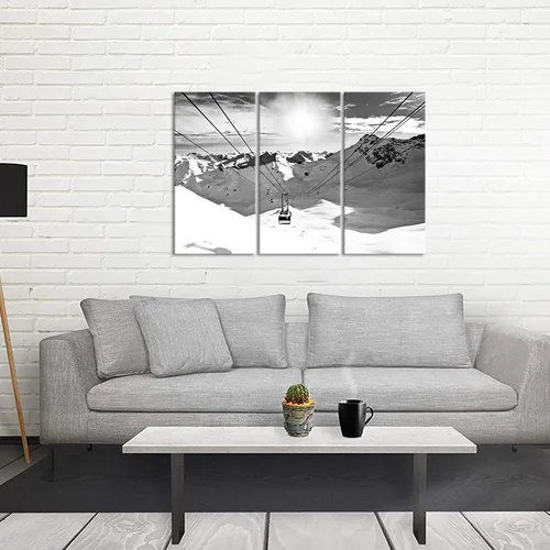Vista 2 de Biuteawal 3 piezas de arte de pared de invierno en blanco y negro para remonte al sol, imágenes en lienzo, pintura de paisaje de montaña de nieve