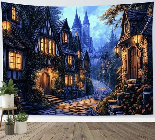 Vista 20 de LB Tapiz de cielo nocturno y océano, tapiz de luna llena sobre el agua, tapiz para colgar en la pared, tapiz de fantasía mágica de acuarela 3D, arte