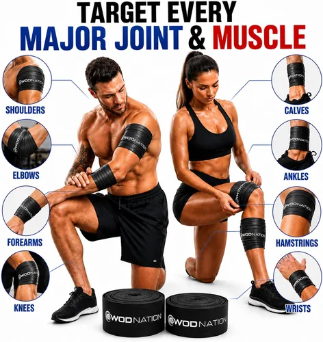 Vista 4 de WOD Nation Muscle Floss Bands Recovery Band for Tack and Flossing Sore Muscles and Increasing Mobility : Stretch Band Includes Carrying Case Negro