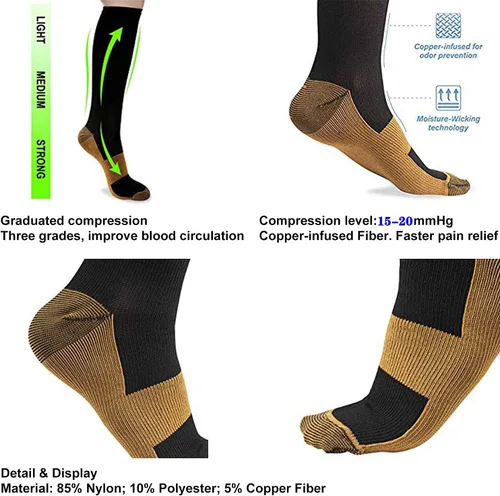 Vista 3 de Calcetines de compresión graduada, de cobre, para mejorar la circulación en hombres y mujeres, 8 pares de 15-20 mmHg, para correr, atletismo
