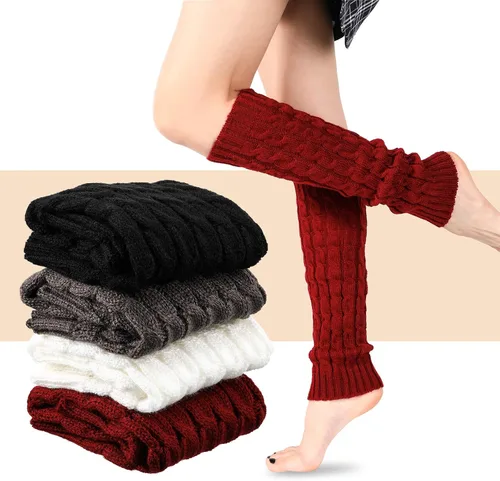 Vista 3 de SATINIOR 4 pares de calcetines largos de punto trenzado para mujer de invierno