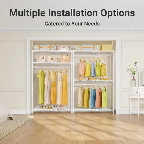 Vista 4 de VIPEK X1 Perchero de Ropa Extensible Uso Pesado Ajustable de 2' a 3'5" con Estantes Flexibles y Barras Colgadoras Percheros de Metal para Ropa Blanco