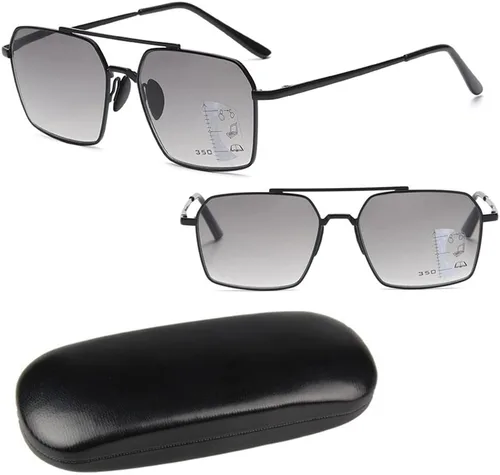 Vista 7 de Gafas de lectura para exteriores 2.0, lentes de sol fotocromáticas progresivas multifocal, lector de computadora, lentes de marco de metal negro