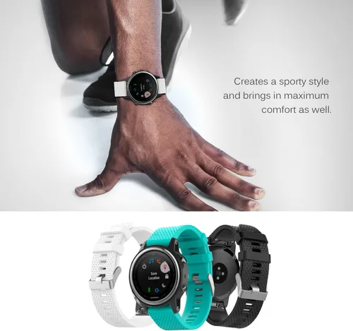 Vista 6 de MoKo Band Compatible with Garmin Fenix 7S & 6S, Soft Silicone Replacement Watch Band Strap Negro