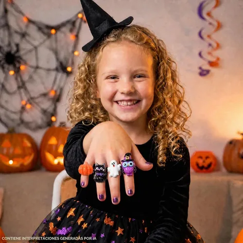 Vista 8 de PinkSheep Anillos de joyería para niña pequeña en caja, 24 encantadores Anillo de Halloween