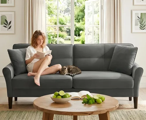 Vista 24 de Sofá biplaza de 69 pulgadas, sofás pequeños de terciopelo para espacios pequeños, sofás de dos plazas con 2 almohadas, sofás de dos plazas