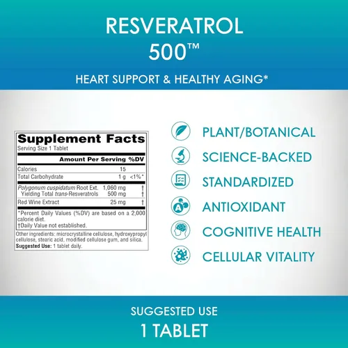 Vista 7 de Source Naturals Resveratrol 550, Apoyo al Corazón y Envejecimiento Saludable*, 500 mg - 30 Tabletas
