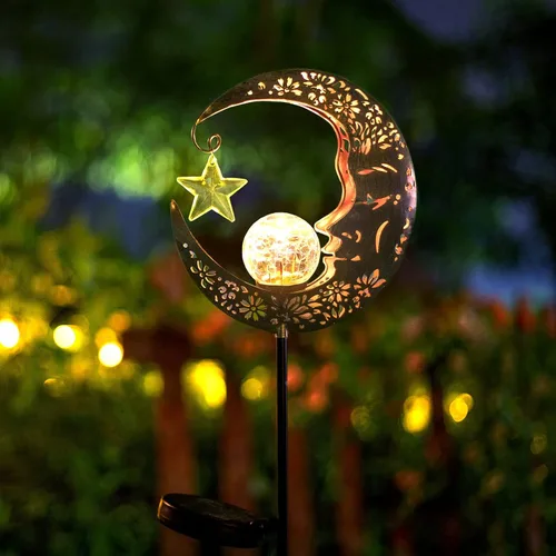 Vista 8 de Hapjoy - Luces solares para exteriores, decoración con forma de luna, linterna para patio, césped o camino, decoraciones con globo de cristal Bronce