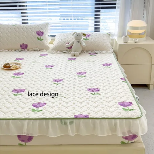 Vista 2 de Sábanas de bolsillo profundo, sábanas de látex de seda de hielo, fundas de colchón con estampado de dibujos animados agradables a la piel, con Gris