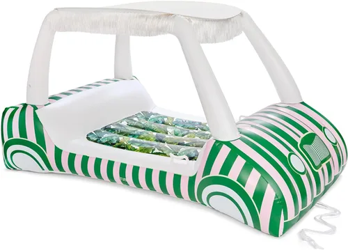 Vista 11 de FUNBOY Giant Inflatable Luxury Golf Cart Pool Float, Two Cup Holders, Removable Fringe Shade, Float for Summer Pool Party and Entertainment Carrito