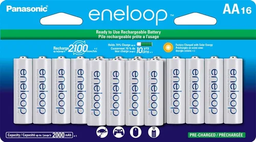 Vista 2 de Eneloop Panasonic BK-3MCCA16FA Cycle Ni-MH Baterías recargables precargadas, paquete de 16 baterías y baterías recargables precargadas Panasonic