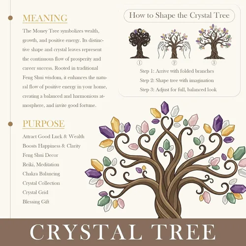 Vista 2 de TUMBEELLUWA Árbol de dinero con piedras de cristal con base de racimo de amatista natural, hecho a mano, figura de amor, árbol bonsái para buena