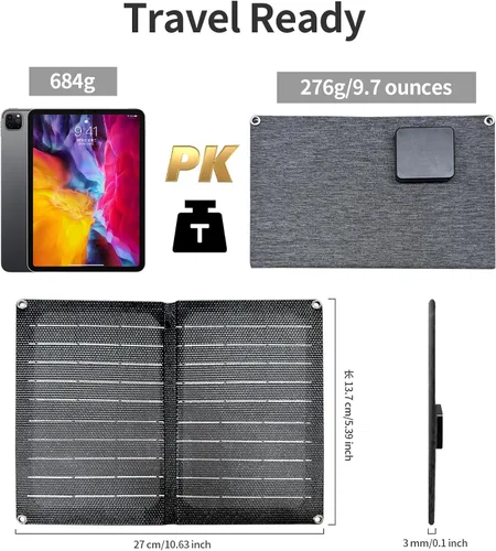 Vista 7 de Panel solar plegable de 10W, cargador solar portátil con salidas USB duales, eficiencia de conversión del 25% alta, paneles solares, controlador