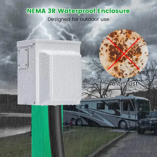 Vista 3 de Caja de disyuntores temporal de 30 amperios para RV con interruptor, Caja de disyuntores al aire libre Briidea con carcasa impermeable NEMA 3R