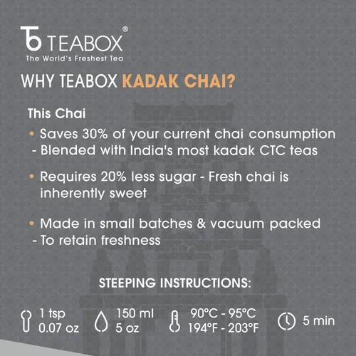 Vista 7 de Teabox Paquete sellado al vacío Kadak Chai fresco de primera calidad Procedente de los Estados de Assam & Dooars Té negro Chai fuerte y prémium