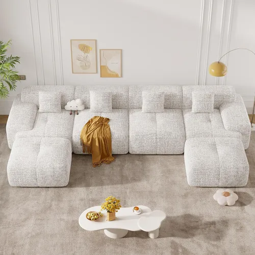 Vista 22 de Sofá biplaza Cloud de 85 pulgadas en una caja, moderno sofá pequeño no requiere montaje, cómodos sillones de asiento profundo sin estructura