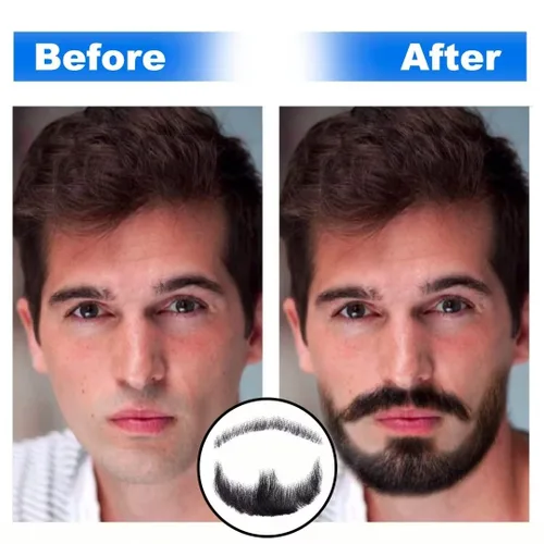 Vista 5 de Barba falsa de cabello 100 % humano, barba facial negra, cabello humano realista, cabello facial atado a mano, encaje invisible, bigote falso