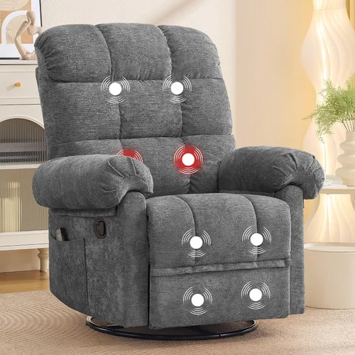 Vista 9 de Korser Silla reclinable giratoria de 360°, mecedora con masaje y calor, reclinables pequeños para espacios pequeños, silla reclinable manual