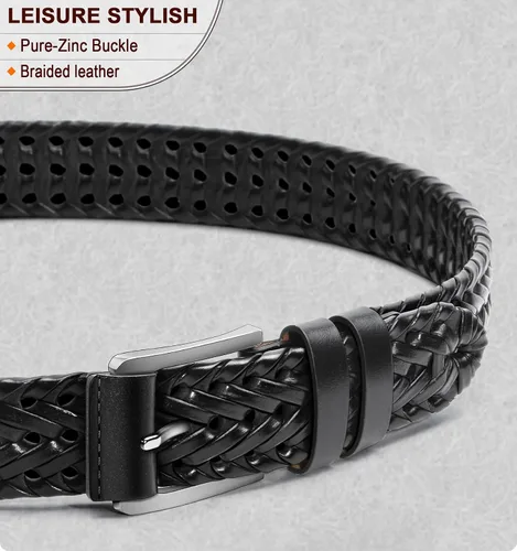 Vista 2 de KEMISANT Cinturón para hombre, paquete de 2 unidades, cinturón de cuero trenzado tejido para regalo, pantalones de golf casuales para hombres