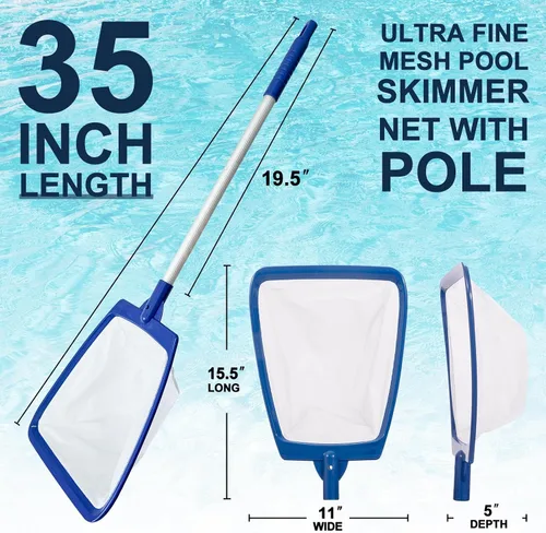 Vista 2 de POOLAZA Red de desnatador para bañera de hidromasaje, malla fina con mango de aluminio extensible de 35 pulgadas, para bañera de hidromasaje
