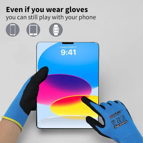 Vista 3 de Gasoline Work Gloves MicroFoam Nitrile Coated-12 Pairs,Seamless Knit Nylon&Spandex Gloves,Grey Work gloves