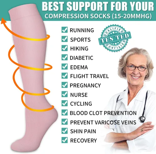 Vista 64 de Paquete de 3 pares de calcetines de compresión médica para mejorar la circulación de mujeres y hombres, para correr, hacer deporte y amamantar