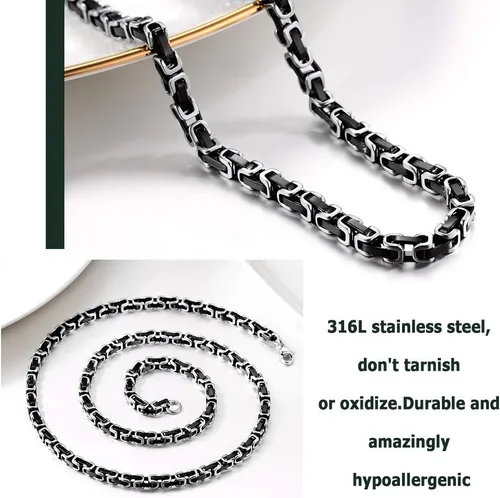Vista 4 de PROSTEEL Collar de acero inoxidable de 0.1570.315 pulgadas para hombres, niños y mujeres, elegante y fresco, cadena bizantina, tono negro, dorado