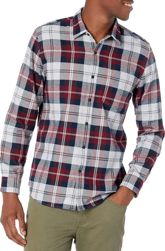 Vista 55 de Amazon Essentials Camisas de franela de manga larga para hombre, corte ajustado, a cuadros con botones