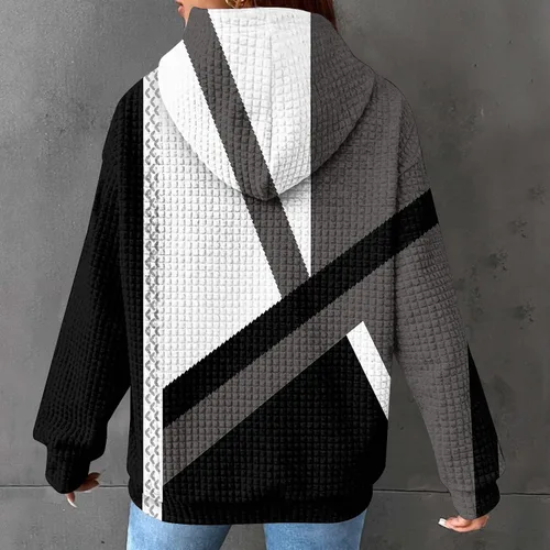 Vista 2 de Sudaderas con capucha para mujer, con cordón, de manga larga, con estampado de gofre, cómodos y elegantes con bolsillo
