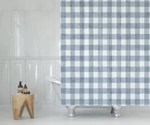 Vista 3 de CAPSCEOLL Navy Contemporary Geometric Shower Curtain for Bathroom Blue Gingham Pattern Repeat that is and Repeats Fabric Bath Curtain Country Cloth