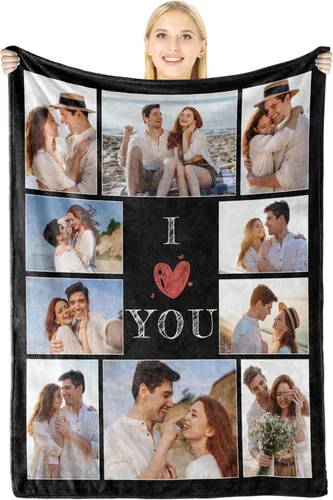 Vista 19 de Manta personalizada con imagen, regalos personalizados para novio, novia, regalos conmemorativos de aniversario para él, su pareja, regalos