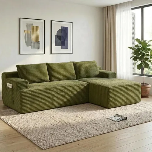 Vista 45 de Sofá modular Cloud de 108 pulgadas, moderno sofá deshuesado con otomana móvil, sofá modular de asiento profundo, sofás esquineros de pana para sala
