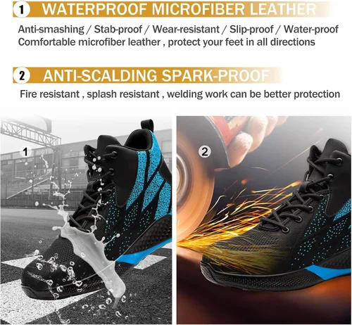 Vista 9 de ARCHINSERT Zapatos de punta de acero para hombres y mujeres, zapatos de seguridad indestructibles, resistentes al deslizamiento, puntera de acero