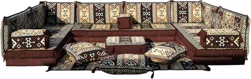 Vista 14 de arabicsofa Sofás seccionales en U hechos a mano – Asientos tradicionales en el suelo estilo Jalsa árabe