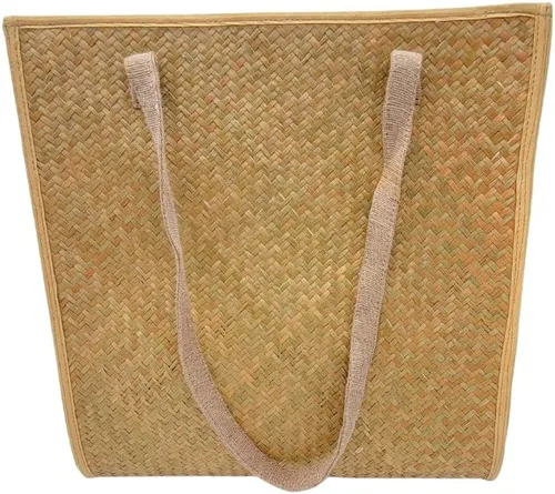 Vista 4 de Women's Handknitting Sea Grass Tote BagGirl Flower head Summer Tote BagHand Painted Acrylic color on seagrass Handcrafted Bag