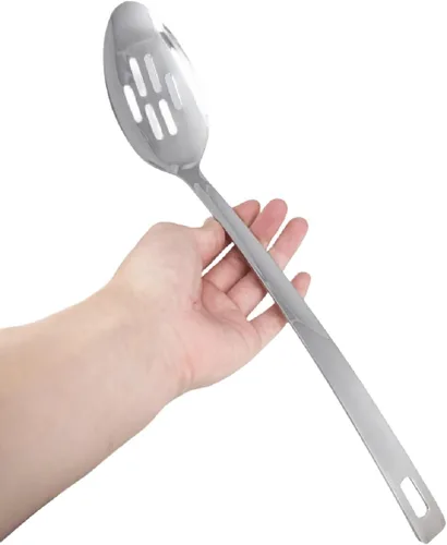 Vista 3 de Cuchara de servir de acero inoxidable de mango largo de 14.5 pulgadas, cucharas ranuradas, cuchara de cocina, cuchara de cocina (juego de 2)