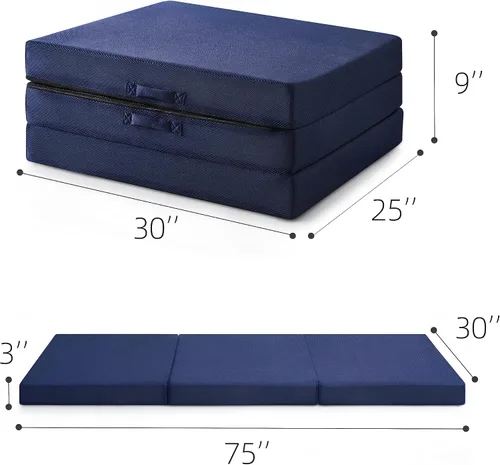 Vista 2 de Jamdok Sleeping Mats for Adults,Memory Foam Folding Pad,Breathable Trifold Mattress,Machine Washable Mesh Cover,Cot Size Floor Guest Bed,Summer