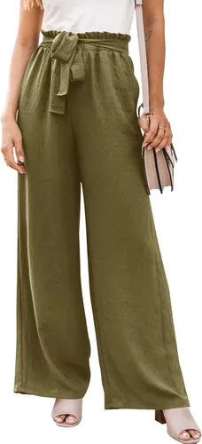 Vista 2 de NIMIN Pantalones de pierna ancha para mujer, cintura alta, pantalones casuales de negocios, pantalones de trabajo, holgados, fluidos, pantalones