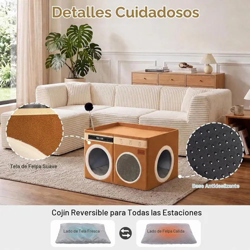 Vista 6 de Retro Radio Cat House, Large Foldable Cat Bed Indoor Cat Cave