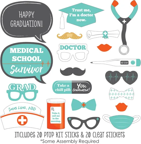 Vista 2 de Big Dot of Happiness Graduado de la escuela de medicina - Kit de accesorios para cabina de fotos para fiesta de graduación de médico, 20