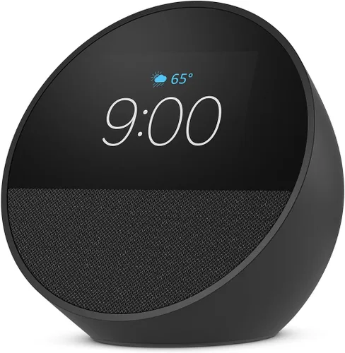 Vista 2 de Amazon Echo Spot: ideal para mesitas de noche, oficinas y cocinas, incluye despertador inteligente con Alexa (negro)