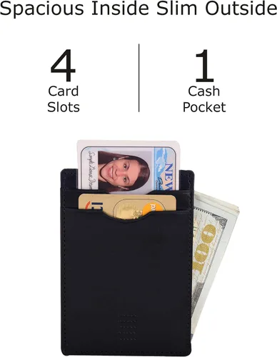 Vista 4 de Elegant Plain cardholder Genuine Leather RFID blocking Magnetic Clip Cardcase Wallet Slim Design for Front and Back Pocket Quality Cardcase wallet