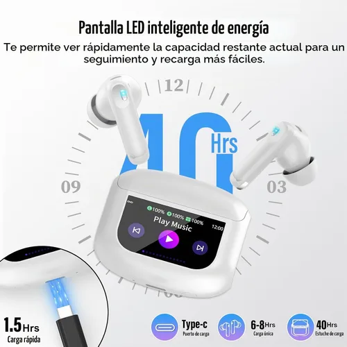 Vista 6 de Auriculares inalámbricos, auriculares Bluetooth 5.4 con pantalla táctil multifunción y 5 modos de ecualización, auriculares de 48H con graves