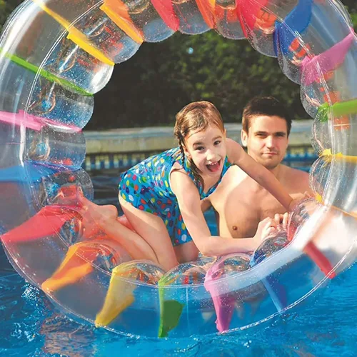 Vista 5 de MorTime Flotador de rodillo inflable, rueda de agua colorida de 40 pulgadas, juguete de rodillo de piscina para niños y adultos al aire libre
