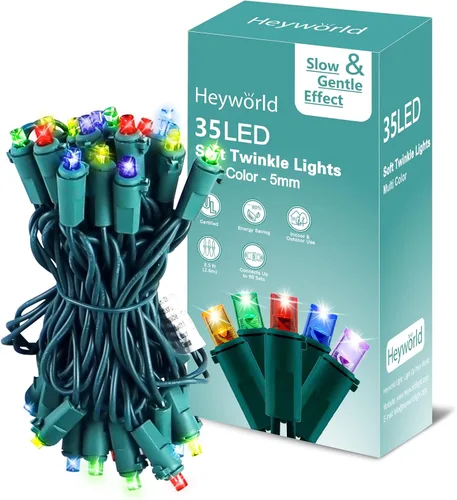 Vista 9 de Heyworld - 100 luces LED de parpadeo lento para Navidad, 5mm de ángulo amplio y brillo suave, certificadas por UL, 8.2 metros de tira de luces